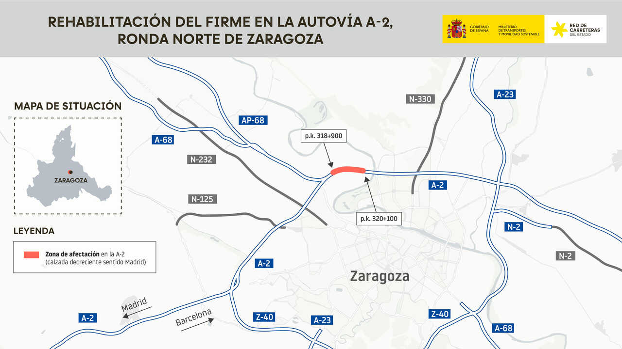 A-2 closures this weekend: affected sections in Zaragoza