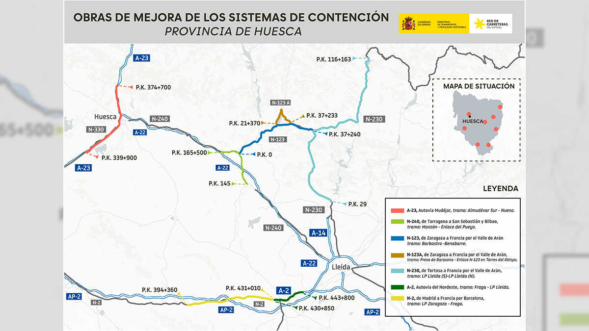 Transport Ministry tenders €6.78 million upgrade to safety barriers on Huesca roads
